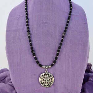 29 3/4" black Tulasi with shungite flower of life (gemstone of Saturn)